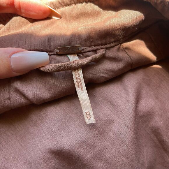Free People XS Utility Bomber Jacket Brown Full Zip Front Cotton Linen - Picture 2 of 8